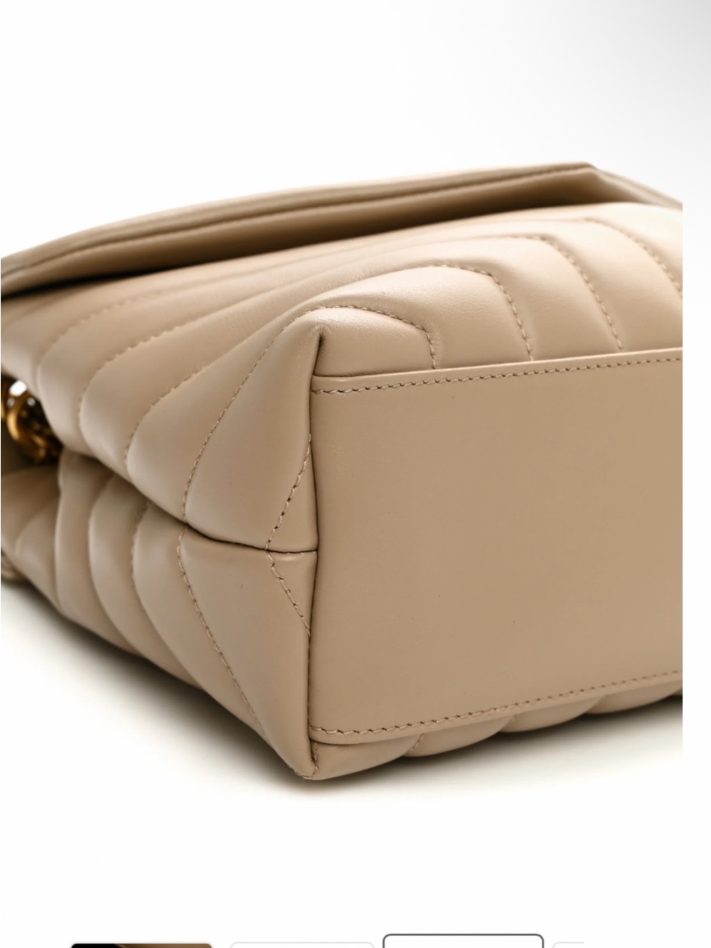 Inspired Saint Laurent Taupe Quilted Leather Shoulder Bag with Gold Logo - Picture 8 of 9